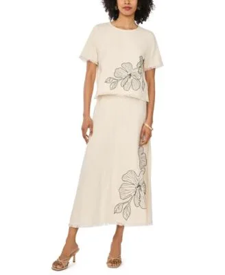 Floral Short Sleeve Crewneck Top Maxi Skirt by Vince Camuto