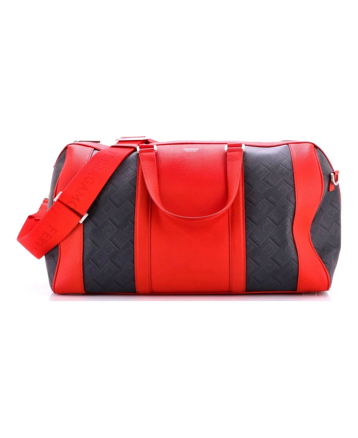 Pre-Owned Salvatore Ferragamo Large Convertible Duffle Bag Printed Coated Canvas and Leather by Salvatore Ferragamo