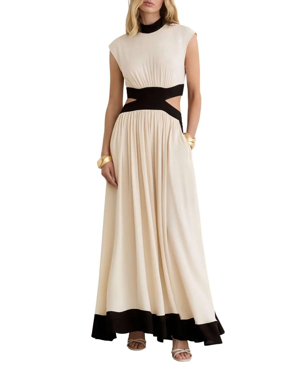 Keely Fit & Flare Colorblock Cut-Out Waist Maxi Dress by Reiss