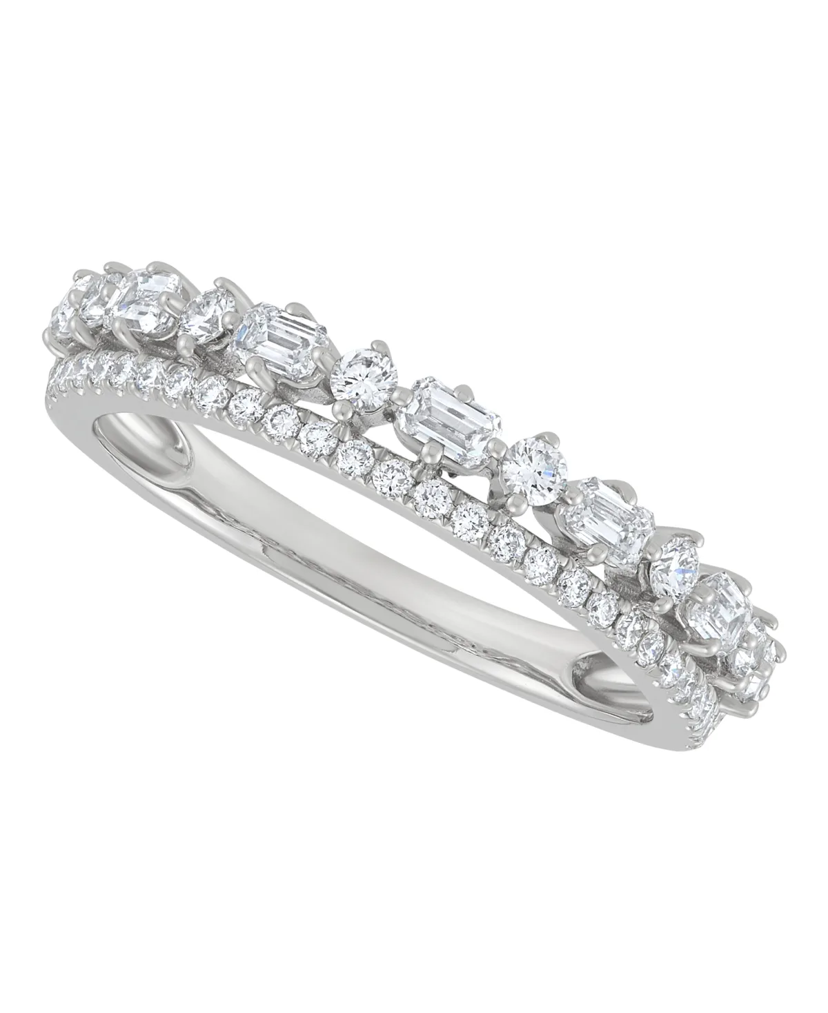 Diamond Round and Emerald Band Ring (5/8 ct. t.w.) in 14k White Gold by Macy's