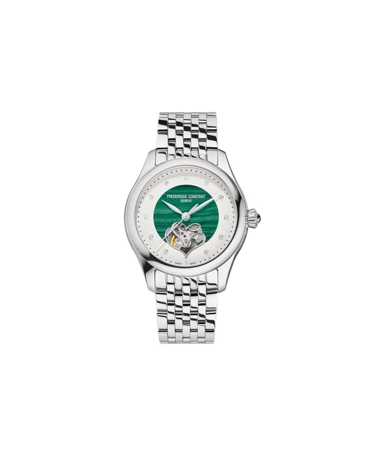 Swiss Automatic Double Heart Beat Silver-Tone Stainless Steel Bracelet Watch 36mm by Frederique Constant
