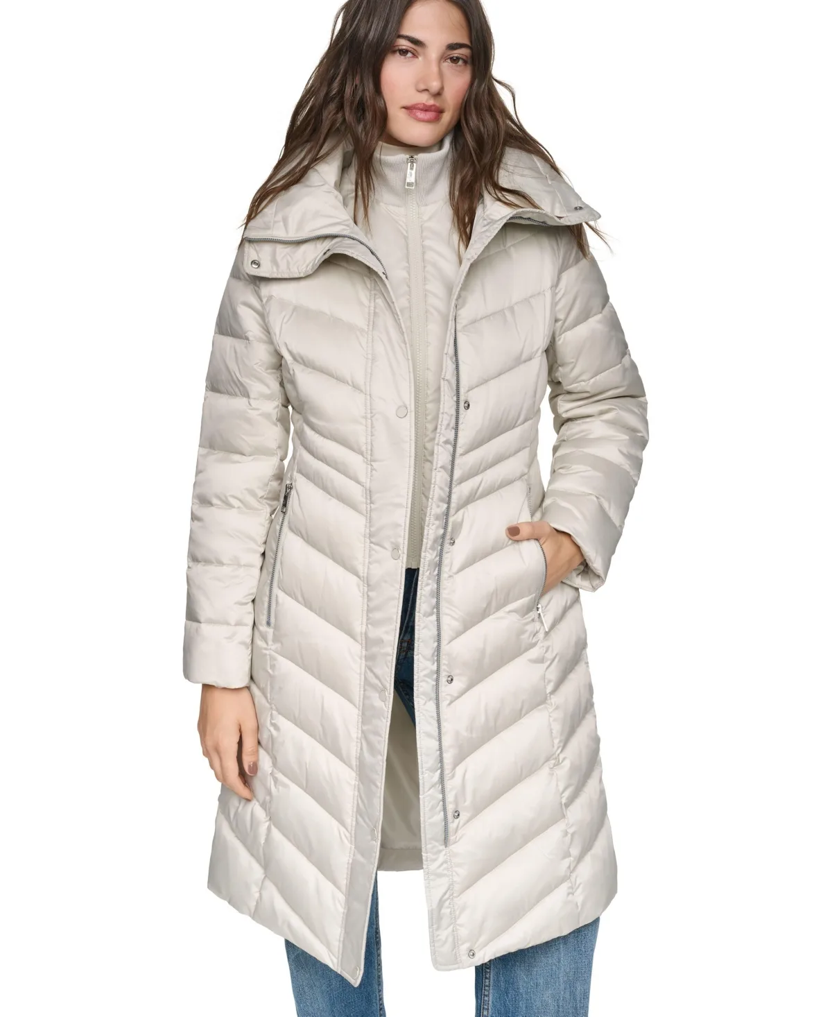Clements Water-Resistant Chevron-Quilted Hooded Puffer Coat