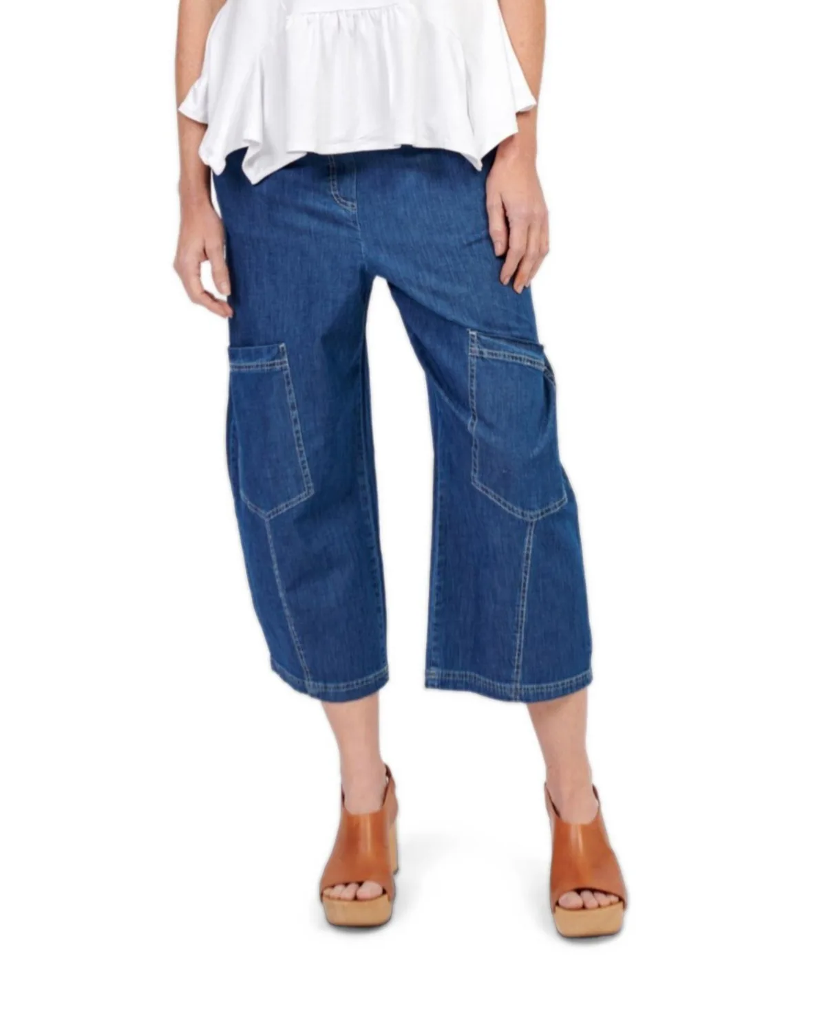 Palma Cargo Elastic-Waist Capri Pants - Denim by Alembika