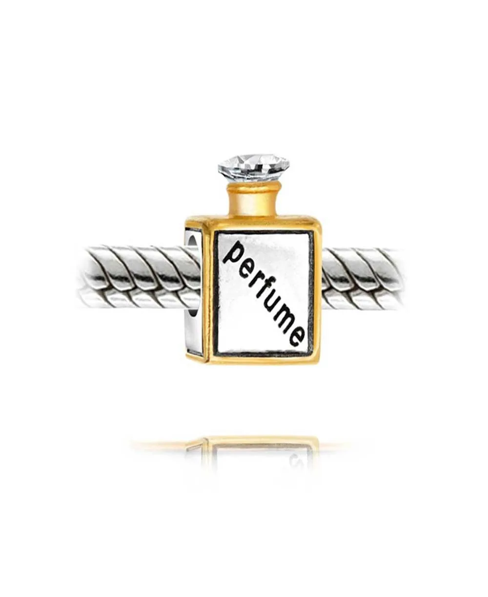 Crystal Perfume Bottle Charm Bead for Bracelet Gold Plated Sterling Silver by Bling Jewelry