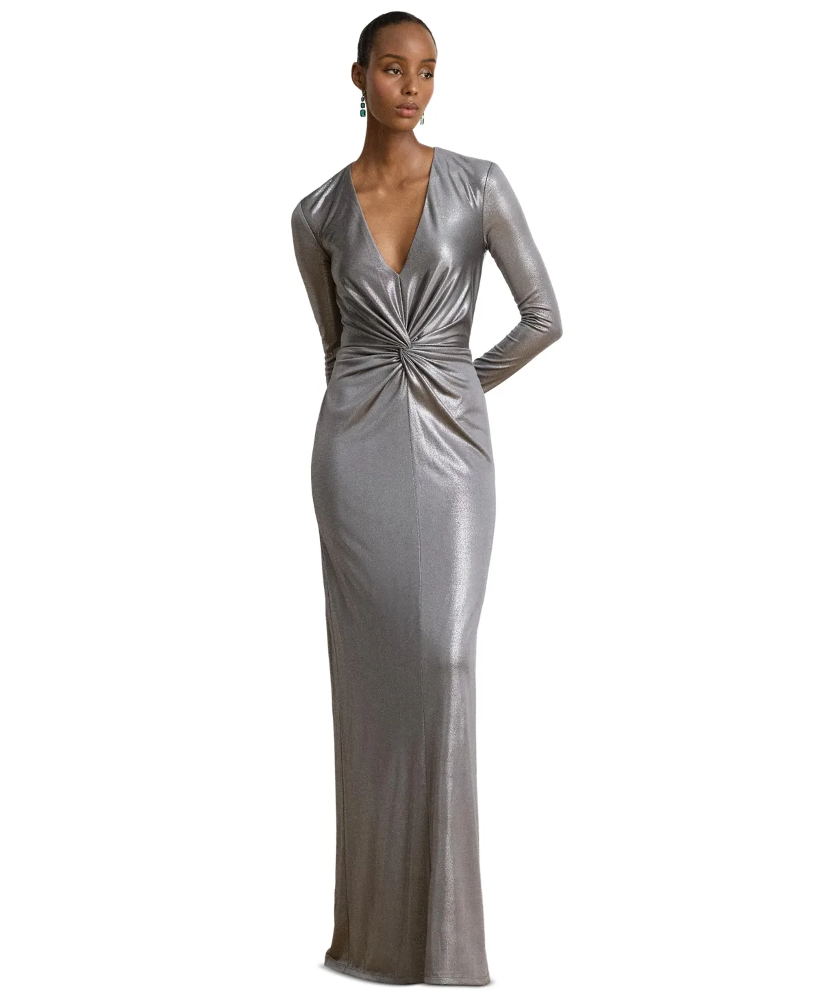 Lauren Ralph Lauren Twist-Front Metallic Stretch Jersey Gown by Ralph Lauren