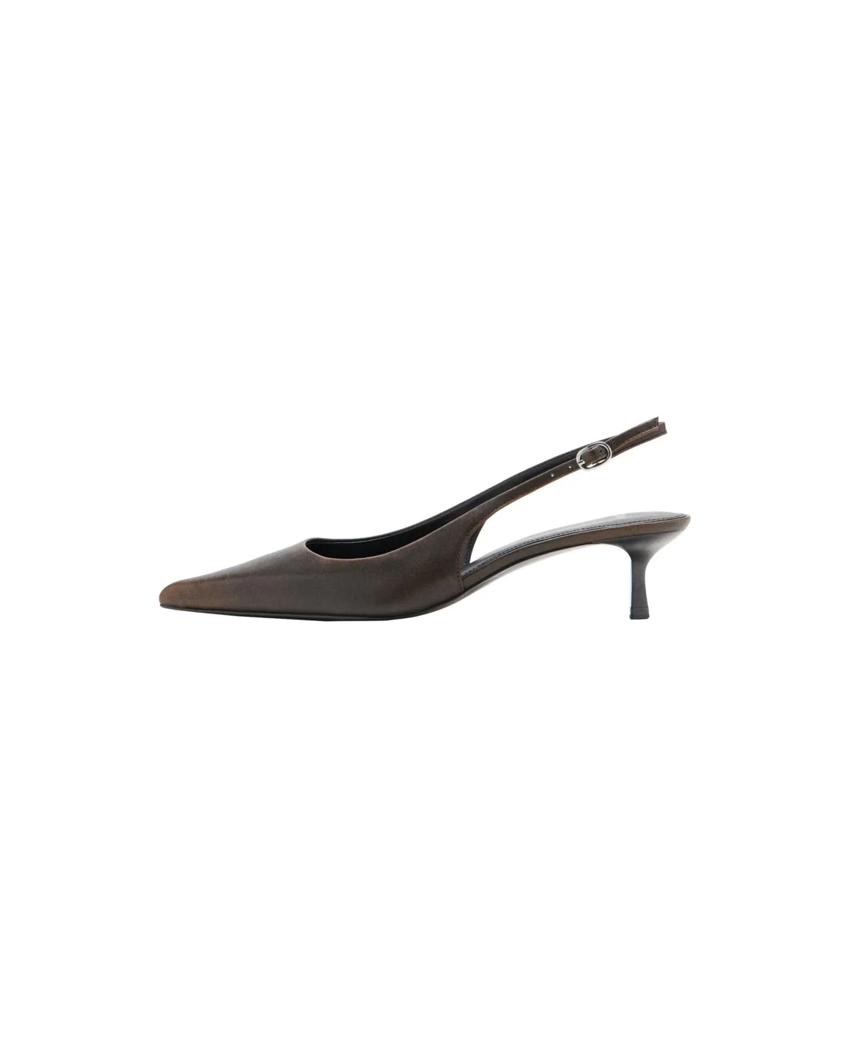 Worn-Effect Pointed-Toe Slingback Kitten-Heel Pumps