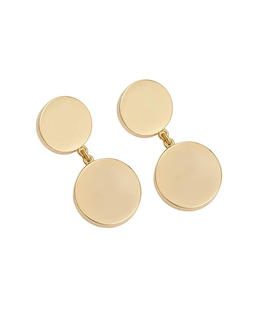 Gold-Tone Minimalist Double Disc Drop Earrings by Sohi