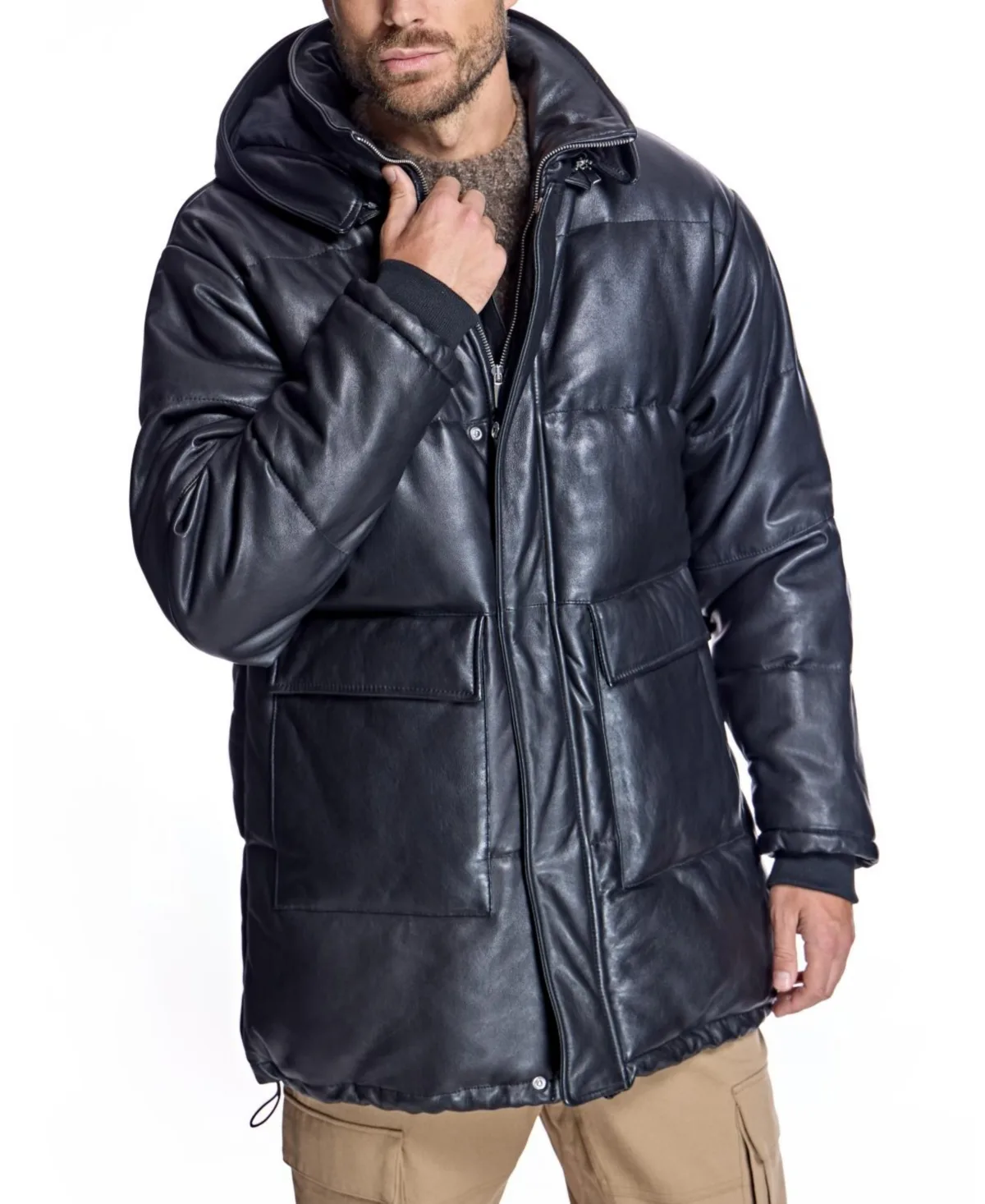 Horizontal Detachable-Hood Leather Jacket by Julia & Stella by Maximilian