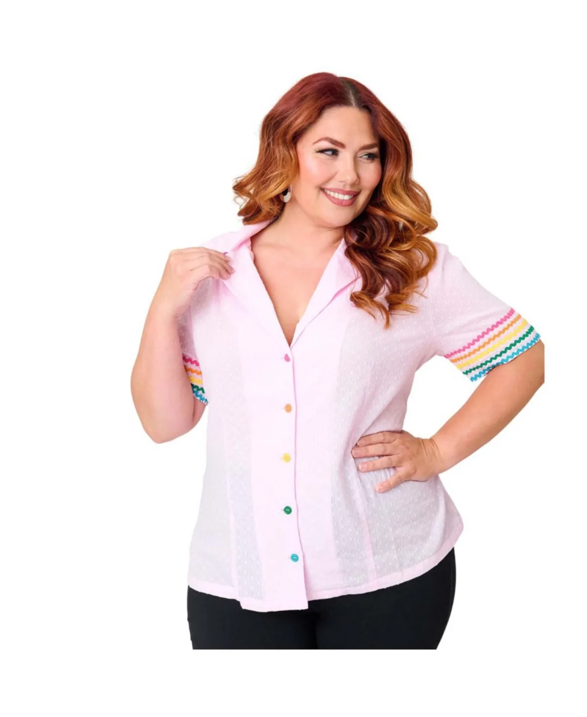 Unique Vintage 1940s Short Sleeve Collared Button Down Woven Blouse by Unique Vintage