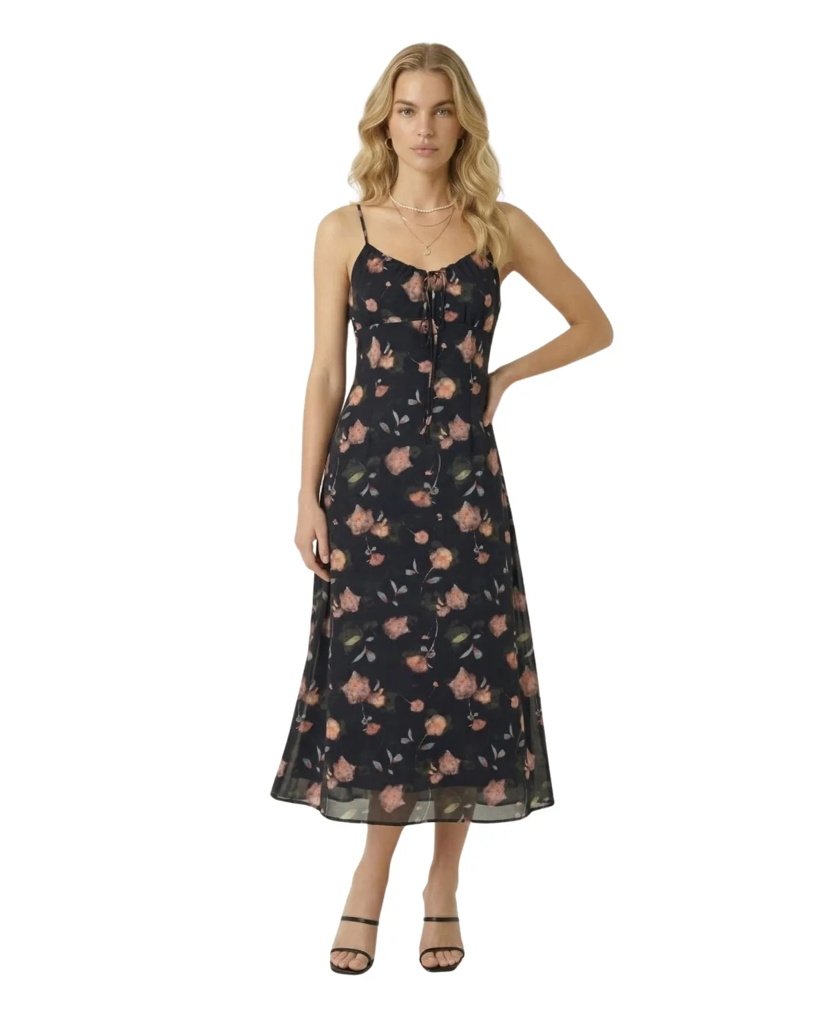 Modenaire Floral-Print Scoop Neck Midi Dress