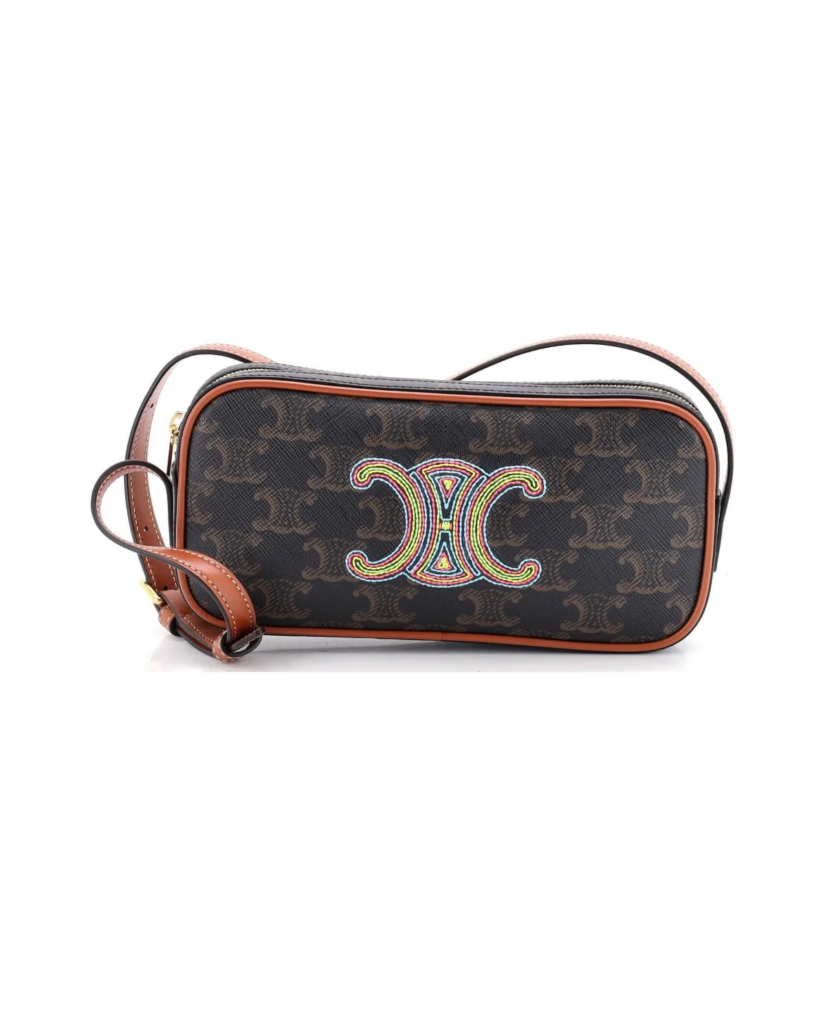 Pre-Owned Celine Small Cuir Triomphe Camera Shoulder Bag Embroidered Triomphe Coated Canvas with Leather by Celine