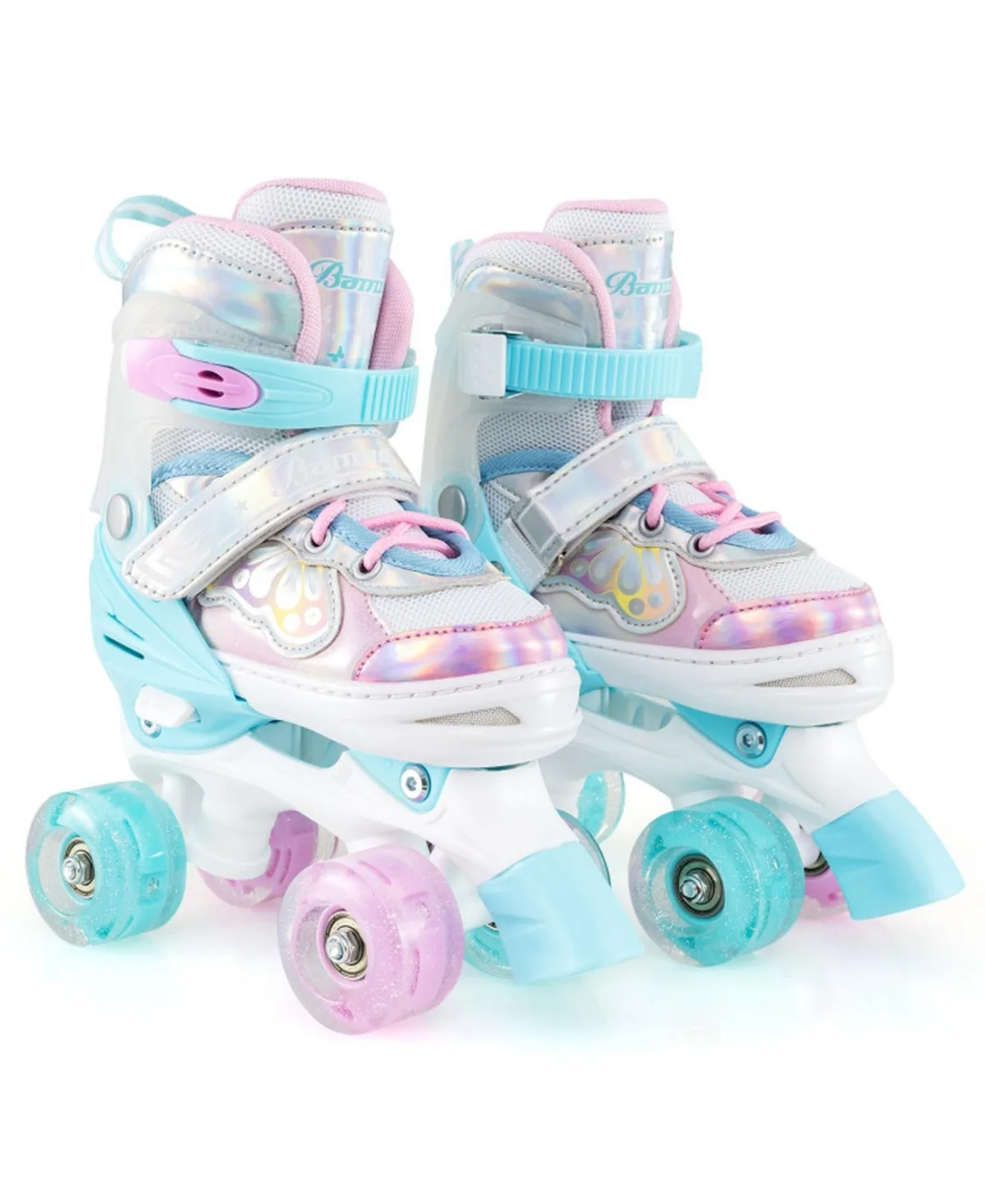 Adjustable Quad Roller Skates with Light-Up Wheels and Safety Gear Ages 5-8 by Hongge