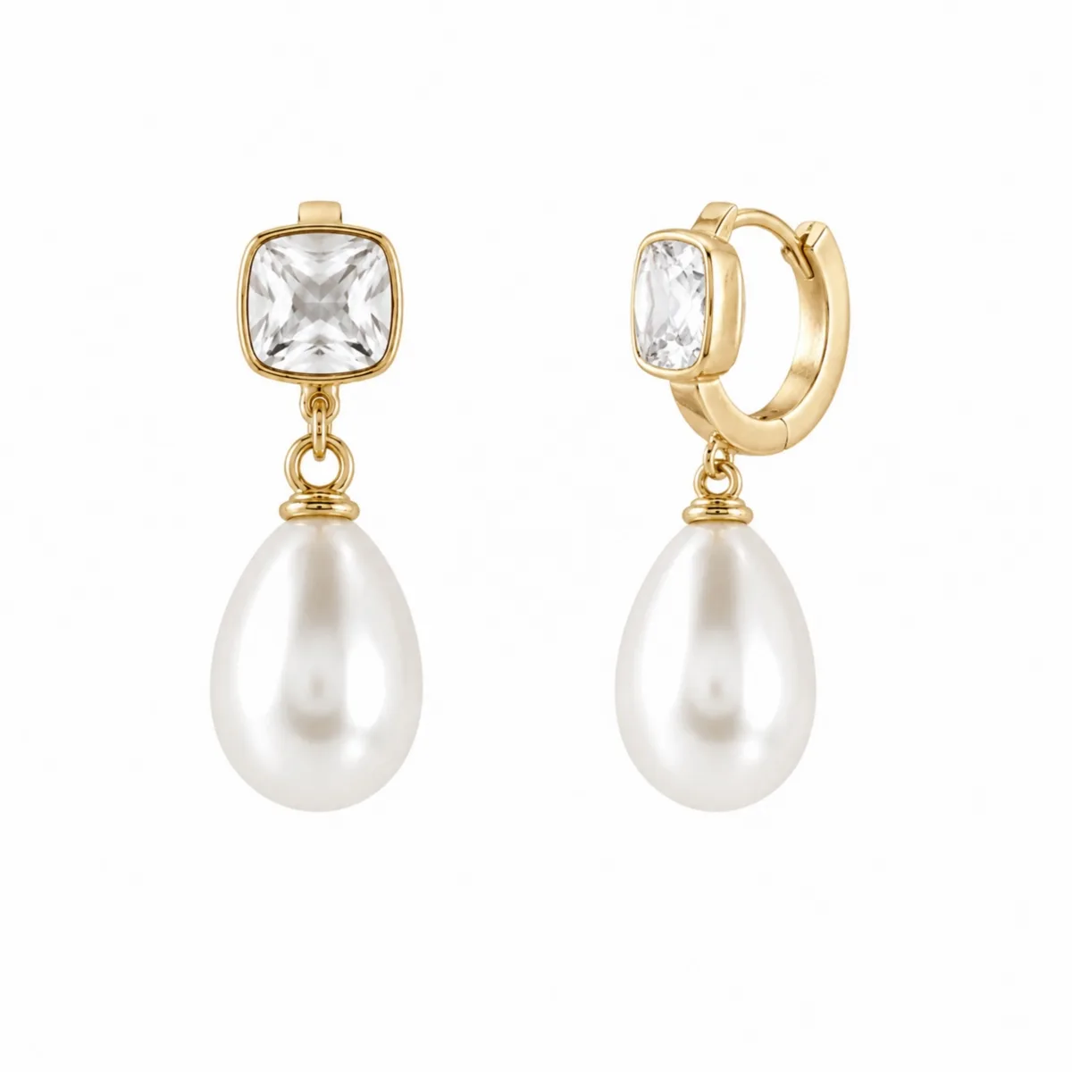 Bezel Pearl Hoop Drop Earrings by Ab Ellie
