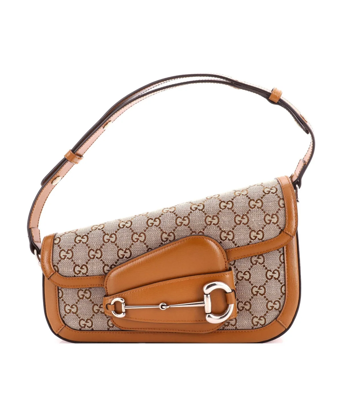 Pre-Owned Gucci Small Horsebit 1955 Asymmetric Shoulder Bag Gg Canvas with Leather by Gucci