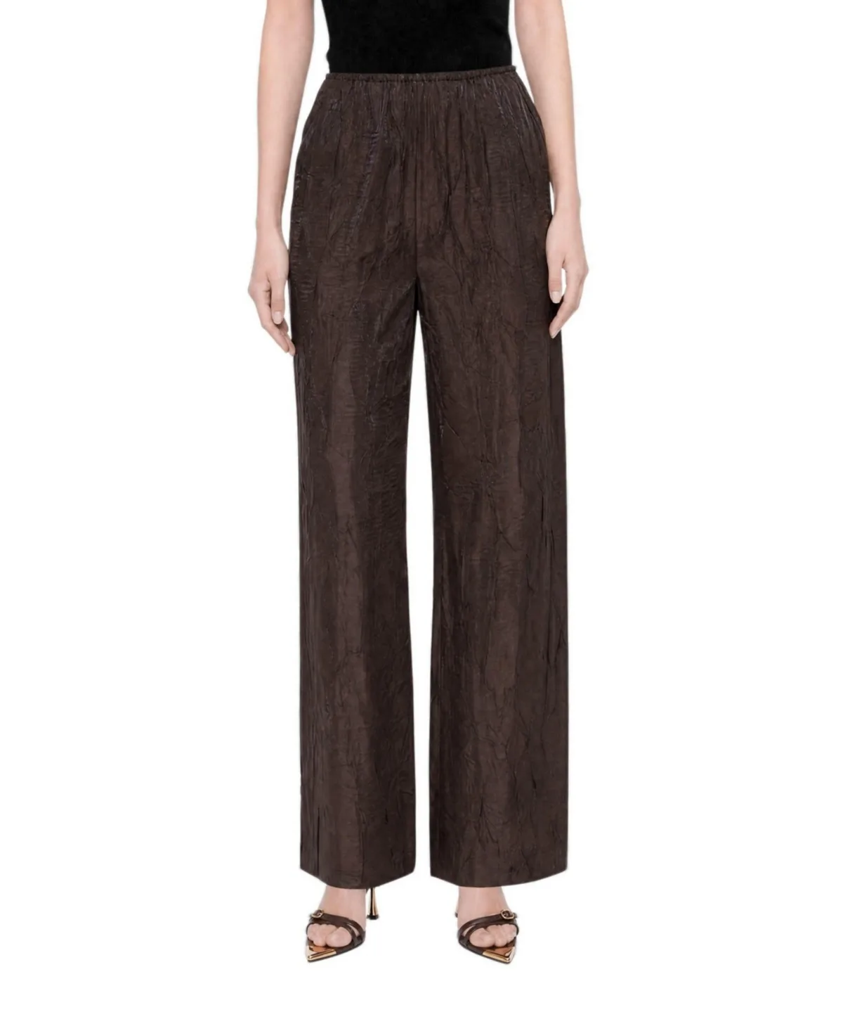 Crinkle Effect Wide Leg Trousers
