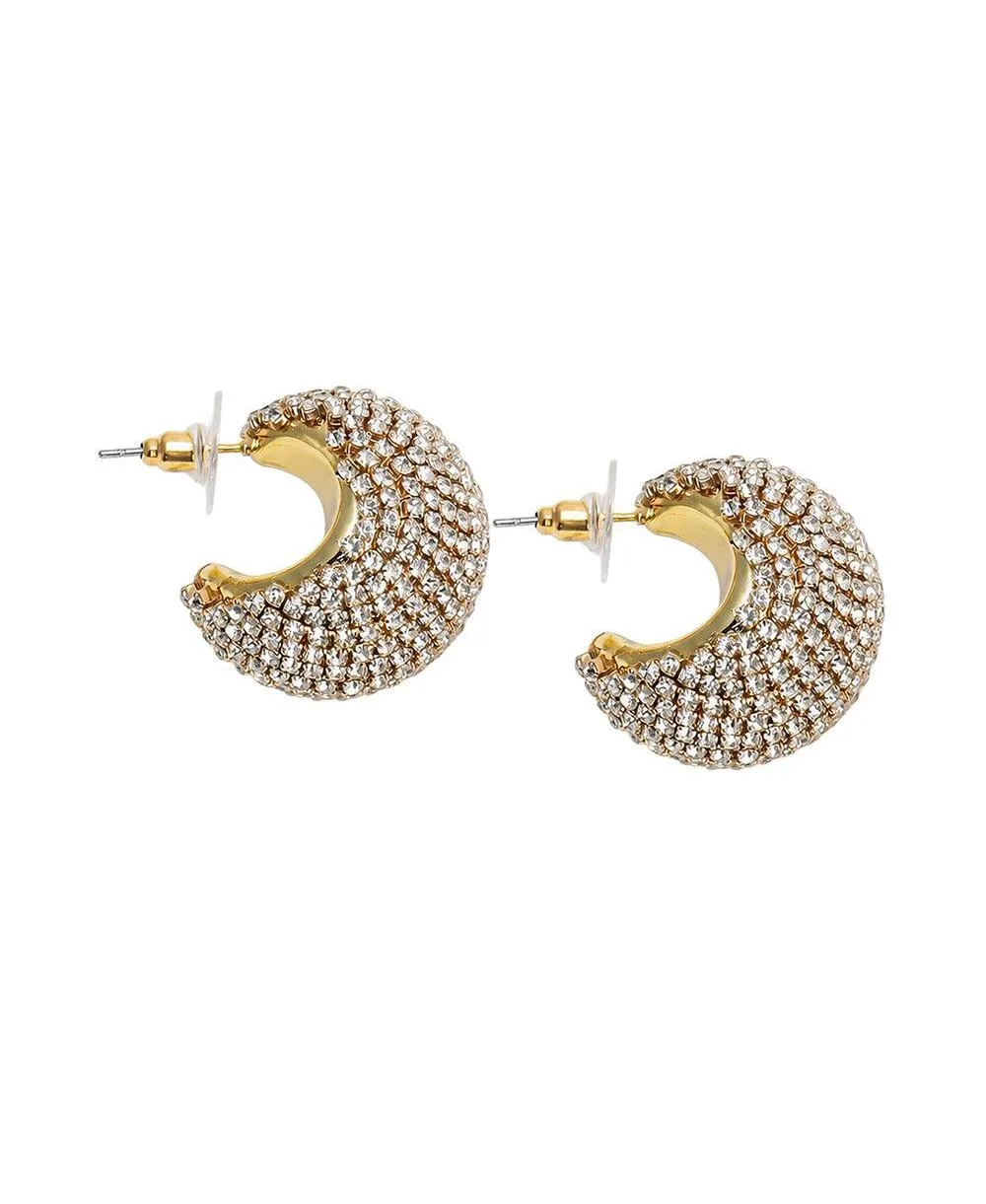 Crystal Pave Puff Hoop Stud Earrings