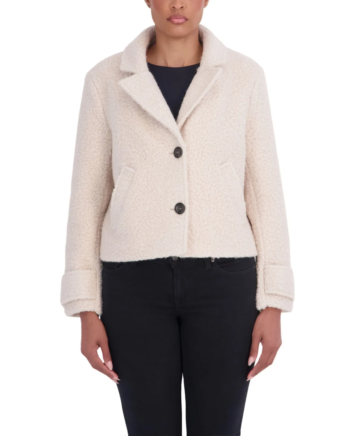 Short Boucle Faux Wool Single Breasted Coat