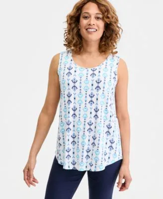 Printed Scoop Neck Sleeveless Tank Top by JM Collection