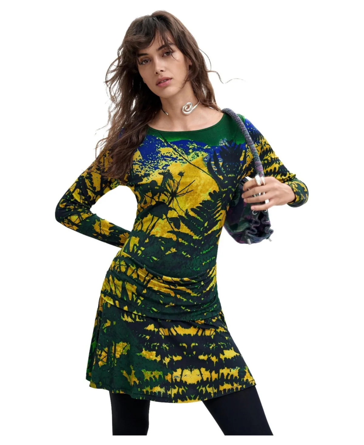 M. C. Lacroix Long-Sleeve Botanical-Print Mini Dress by Desigual