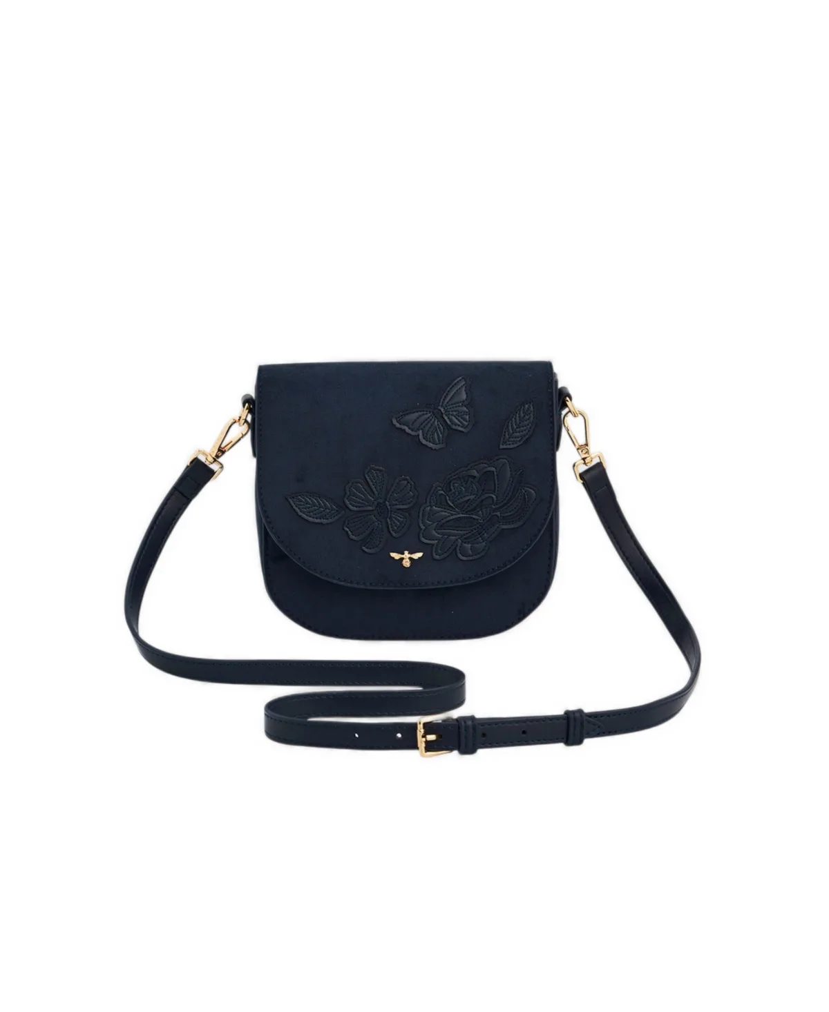Beth Floral Applique Faux Suede Saddle Bag by Fable England