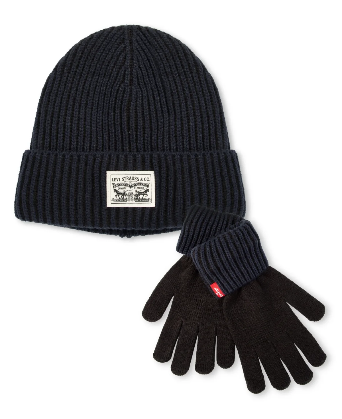 Fleece-Lined Rib-Knit Beanie & Gloves, 2-Piece Set by Levi's