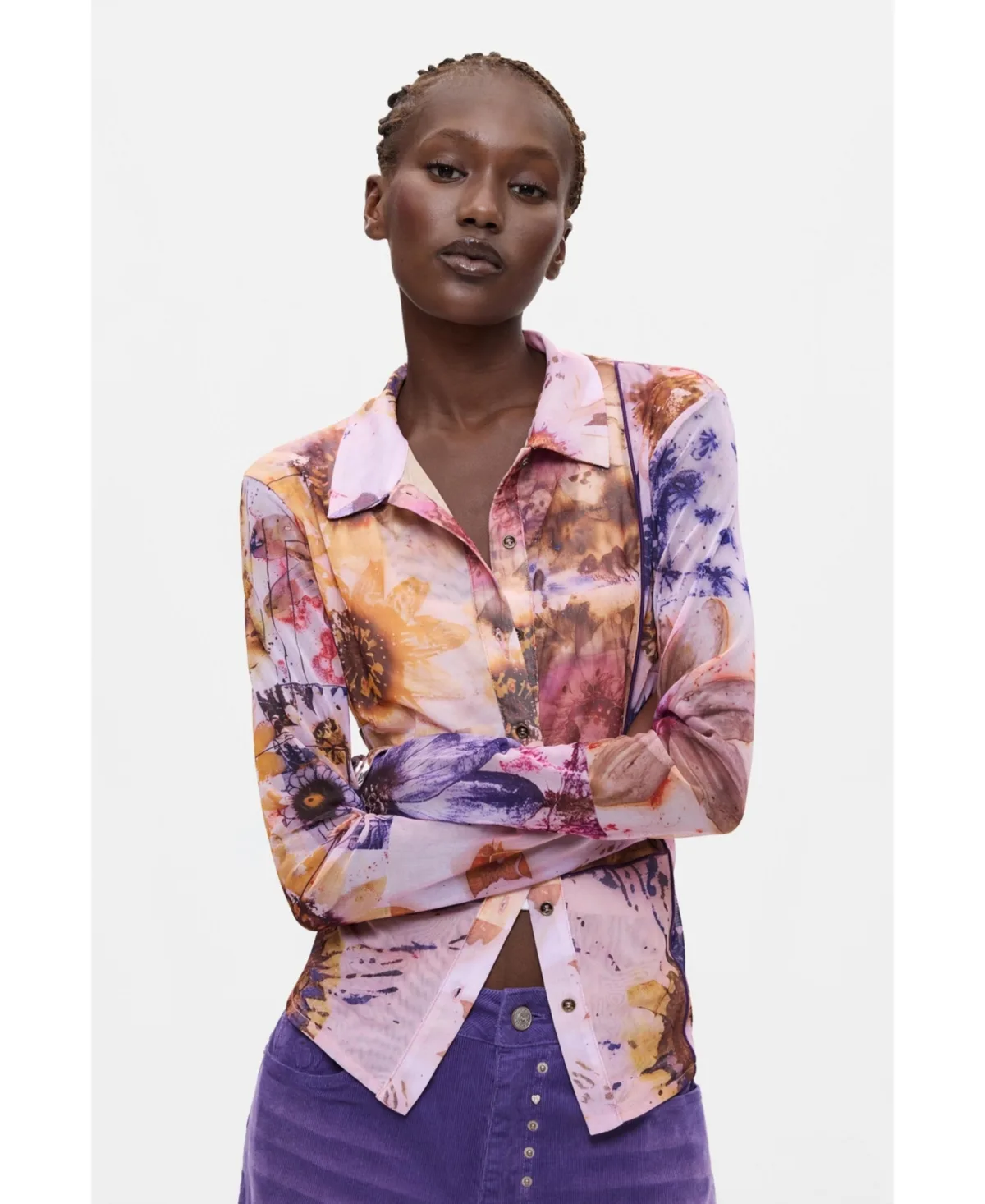 Floral-Print Button-Up Long-Sleeve Shirt by Desigual