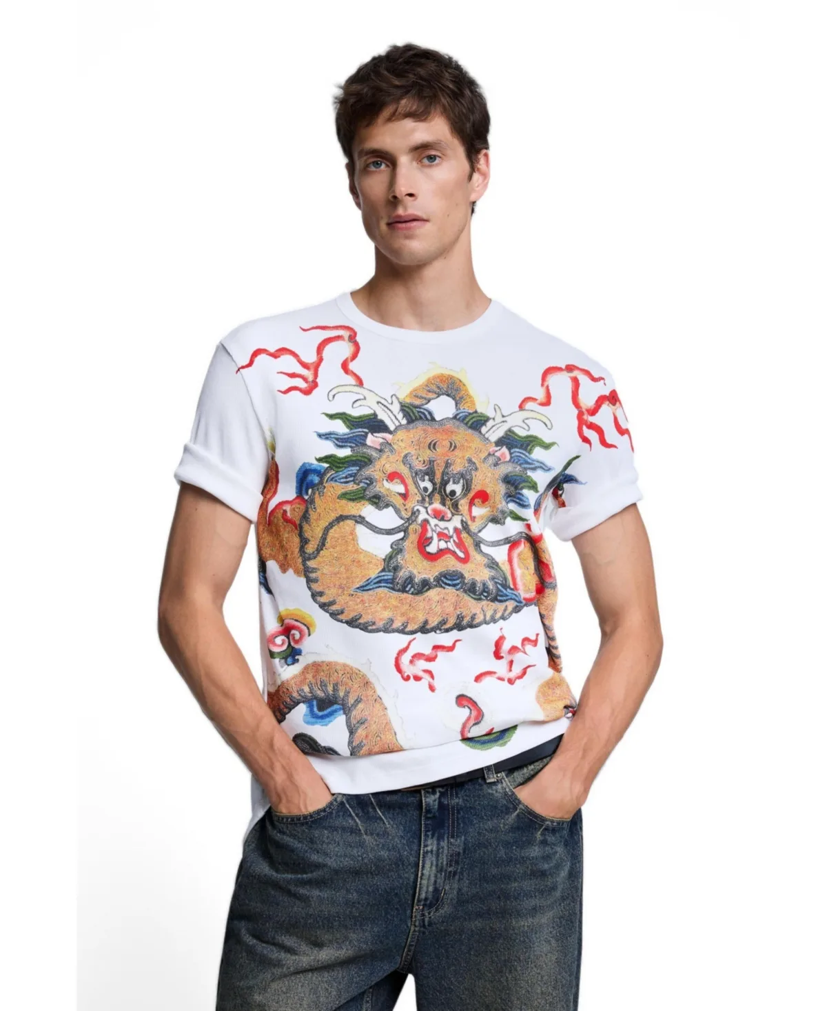 Dragon-Print Crew Neck Short-Sleeve T-Shirt by Desigual