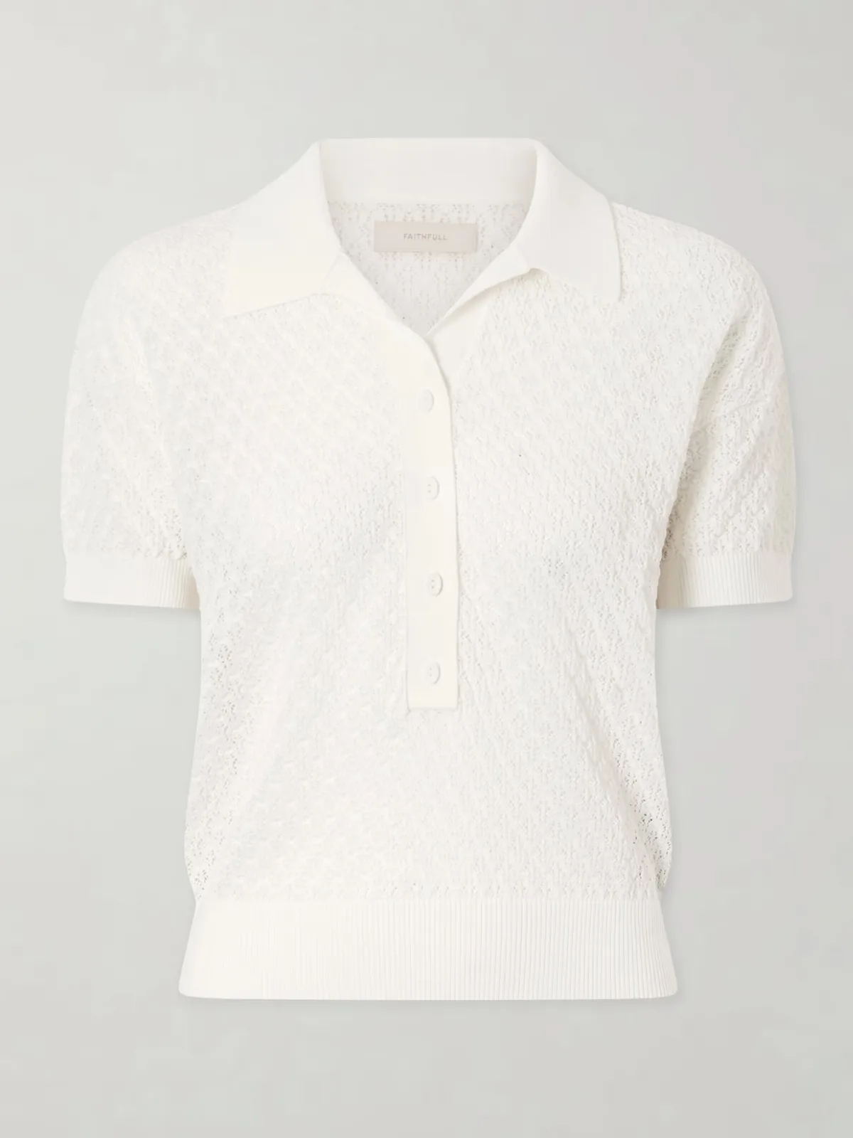 - Lenna Pointelle-knit Cotton-blend Polo Shirt -
