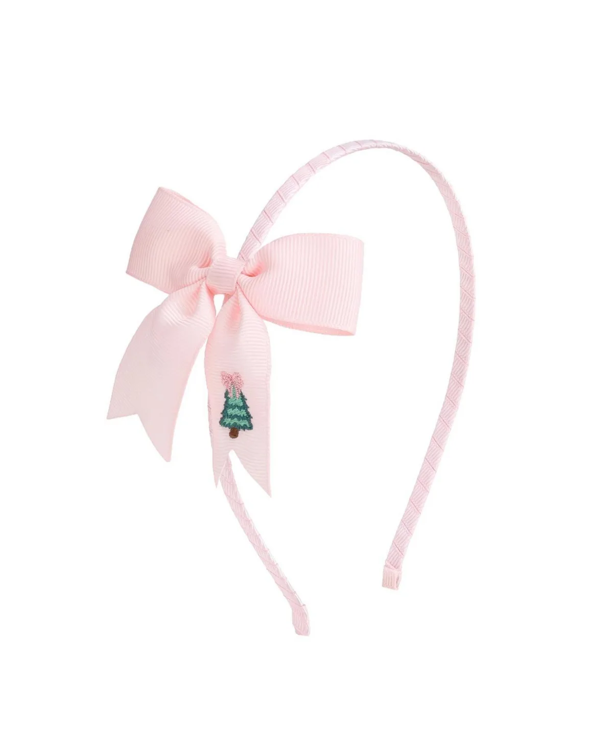 Christmas-Tree Embroidered Satin-Lined Bow Headband by Sweet Wink