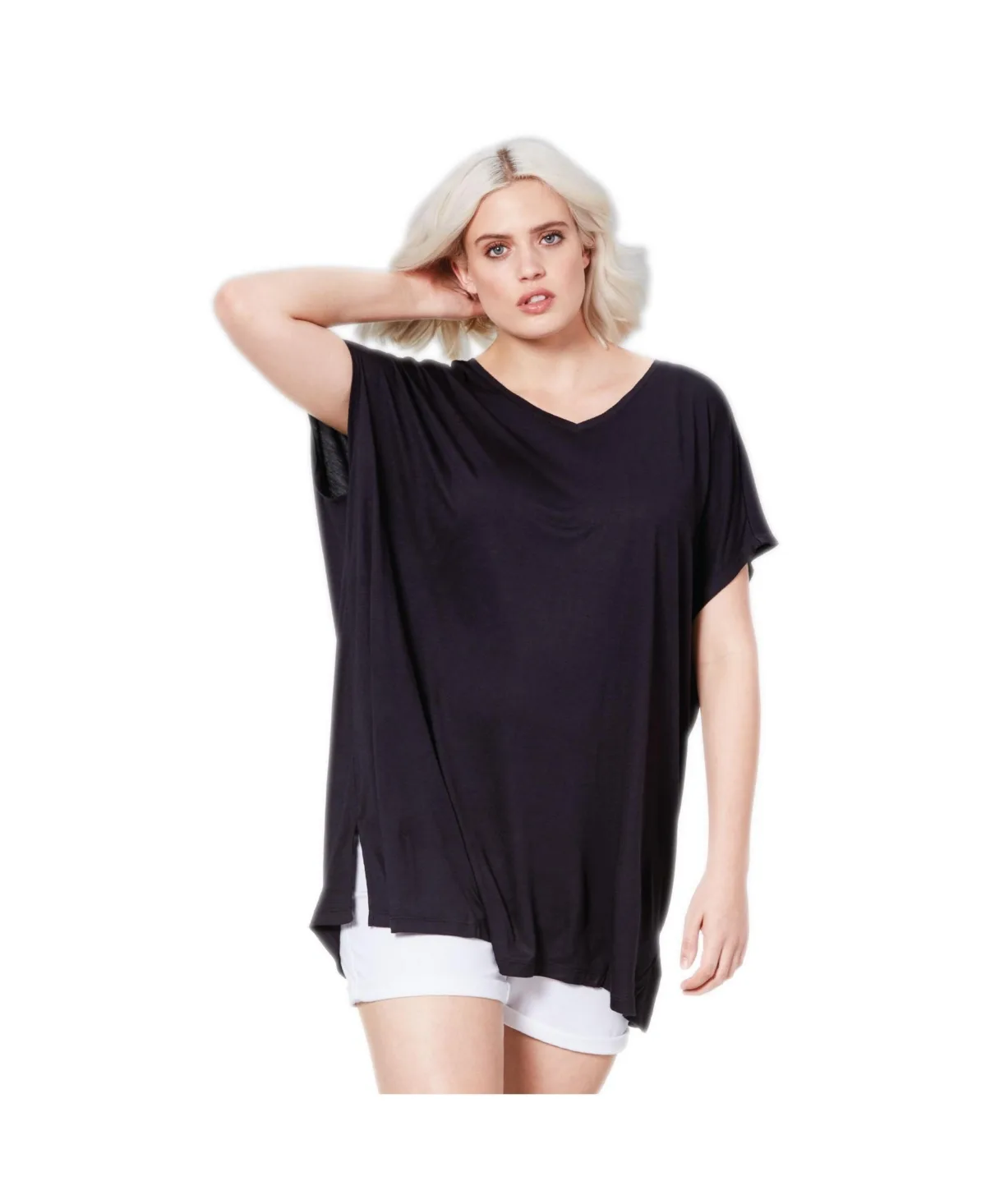 Stretch Jersey Knit V-Neck Oversized Tunic