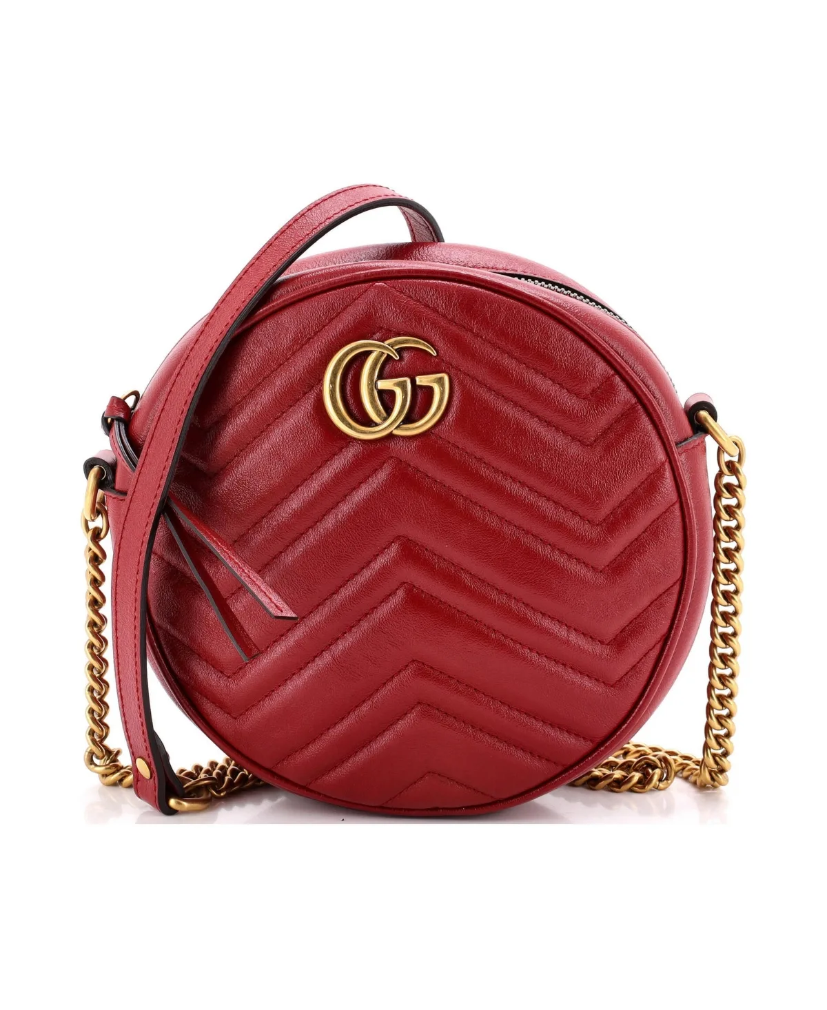 Pre-Owned Mini Gg Marmont Round Shoulder Bag Matelasse Leather