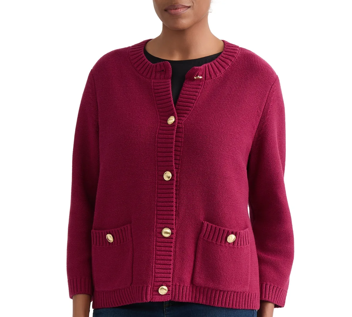 3/4-Sleeve Pocket Cardigan Sweater by Jones New York