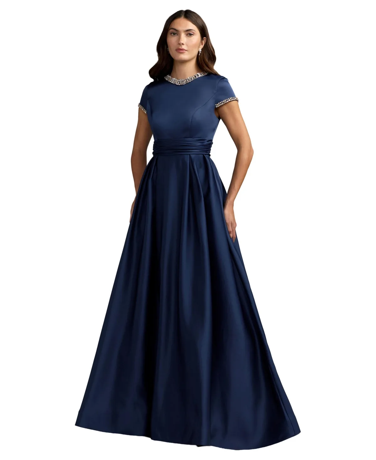 Mac Duggal Embellished Satin Cap Sleeve Ball Gown by M.A.C.