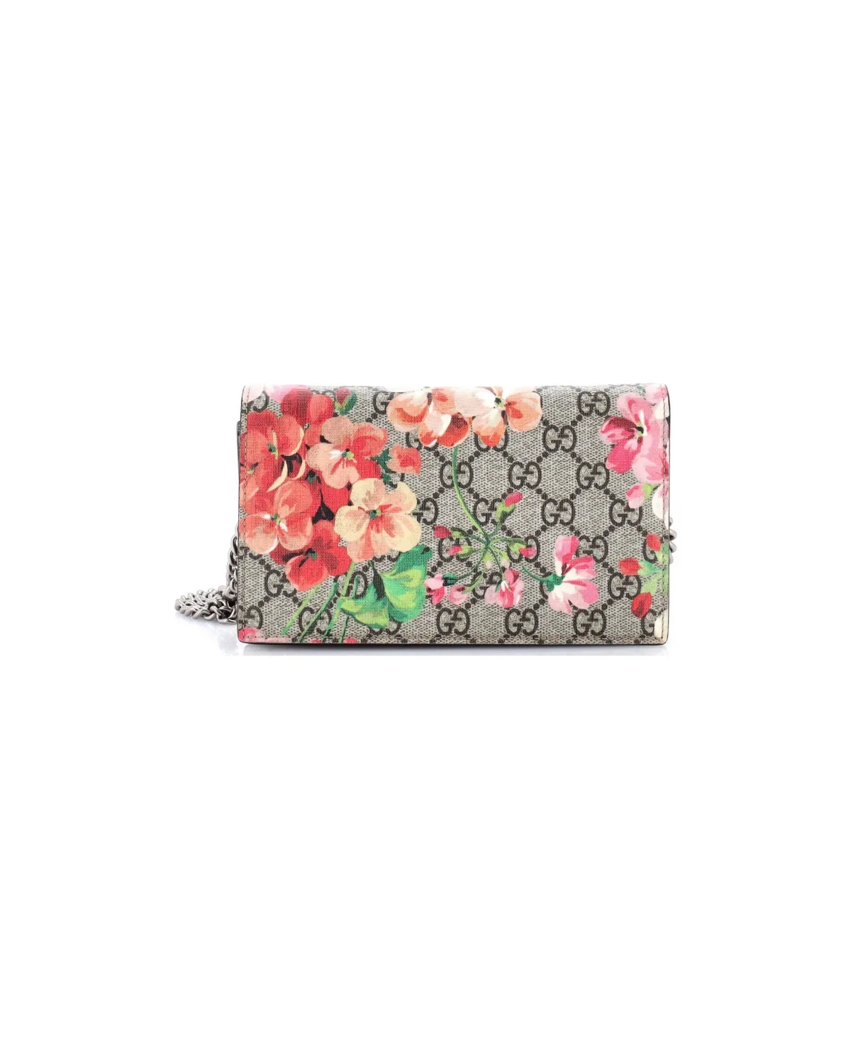 Pre-Owned Gucci Chain Wallet Blooms Print Gg Coated Canvas by Gucci