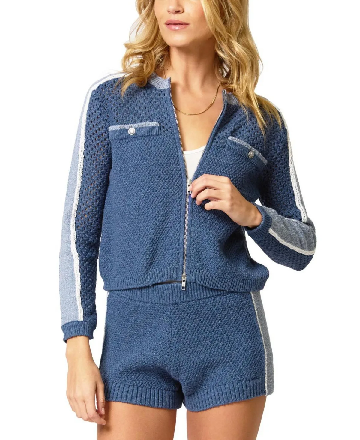 Raya Mixed Stitch Zip Cardi by Central Park West