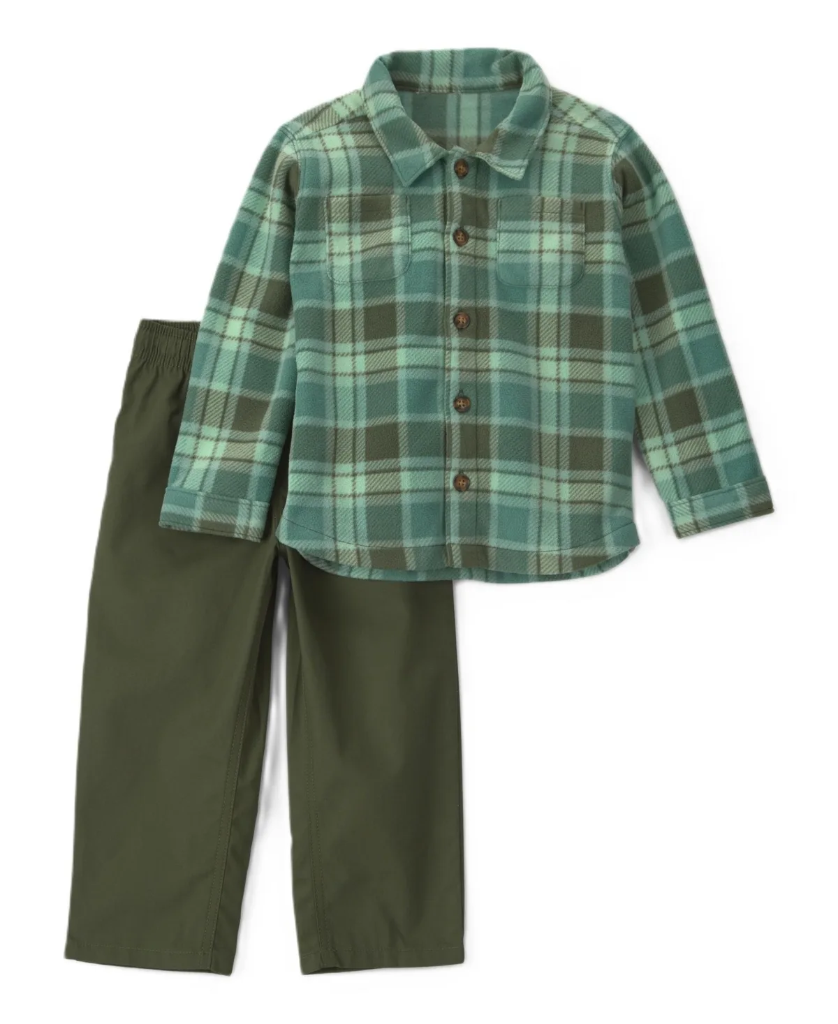 Long-Sleeve Plaid Fleece Shacket and Canvas Pants, 2-Piece Set by Carter's