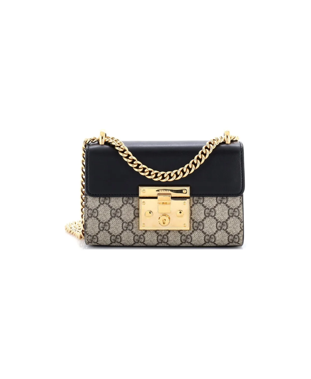 Pre-Owned Small Padlock Shoulder Bag Gg Coated Canvas and Leather