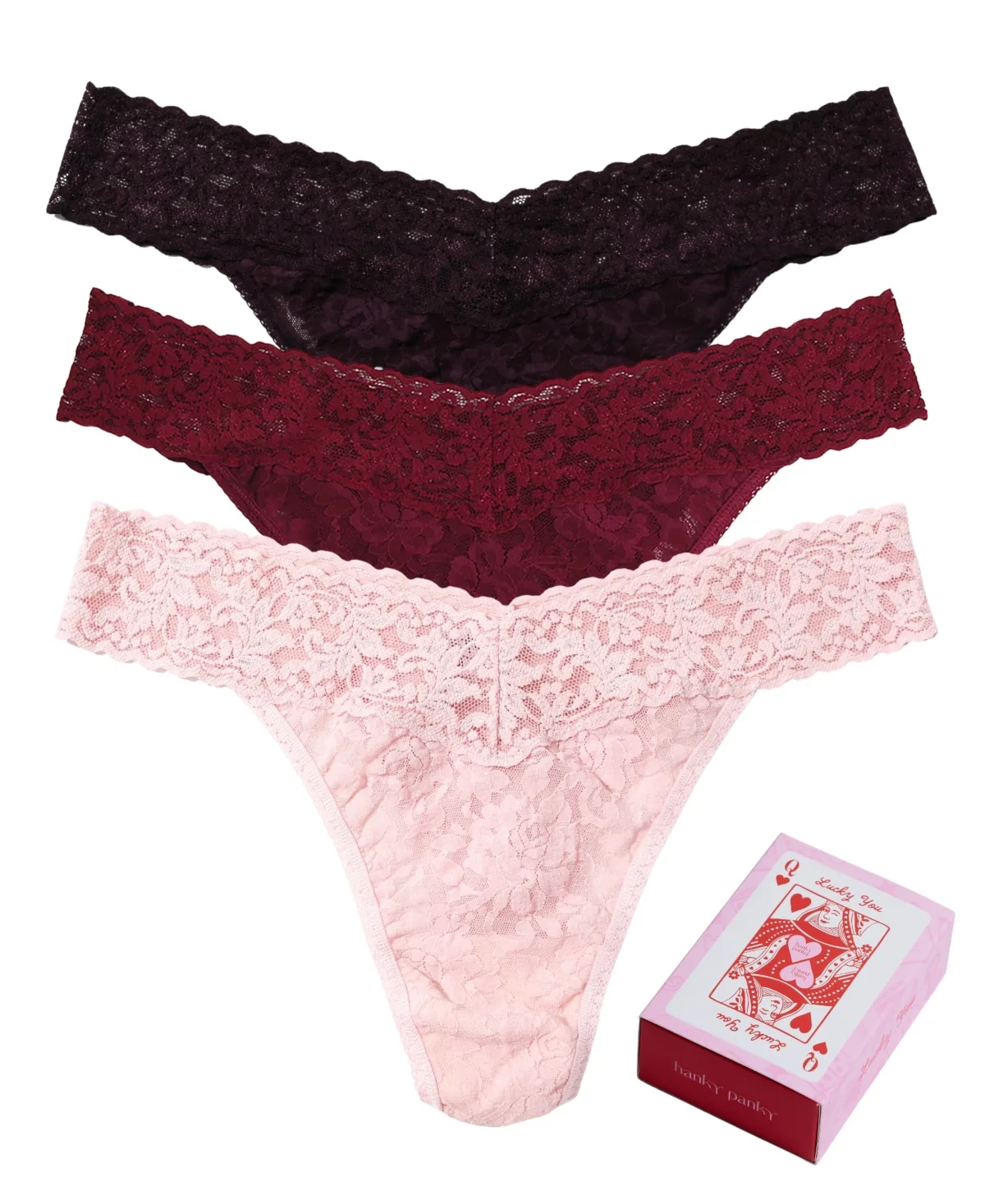 Lace Floral V-Front/V-Back Waistband Thong by Hanky Panky