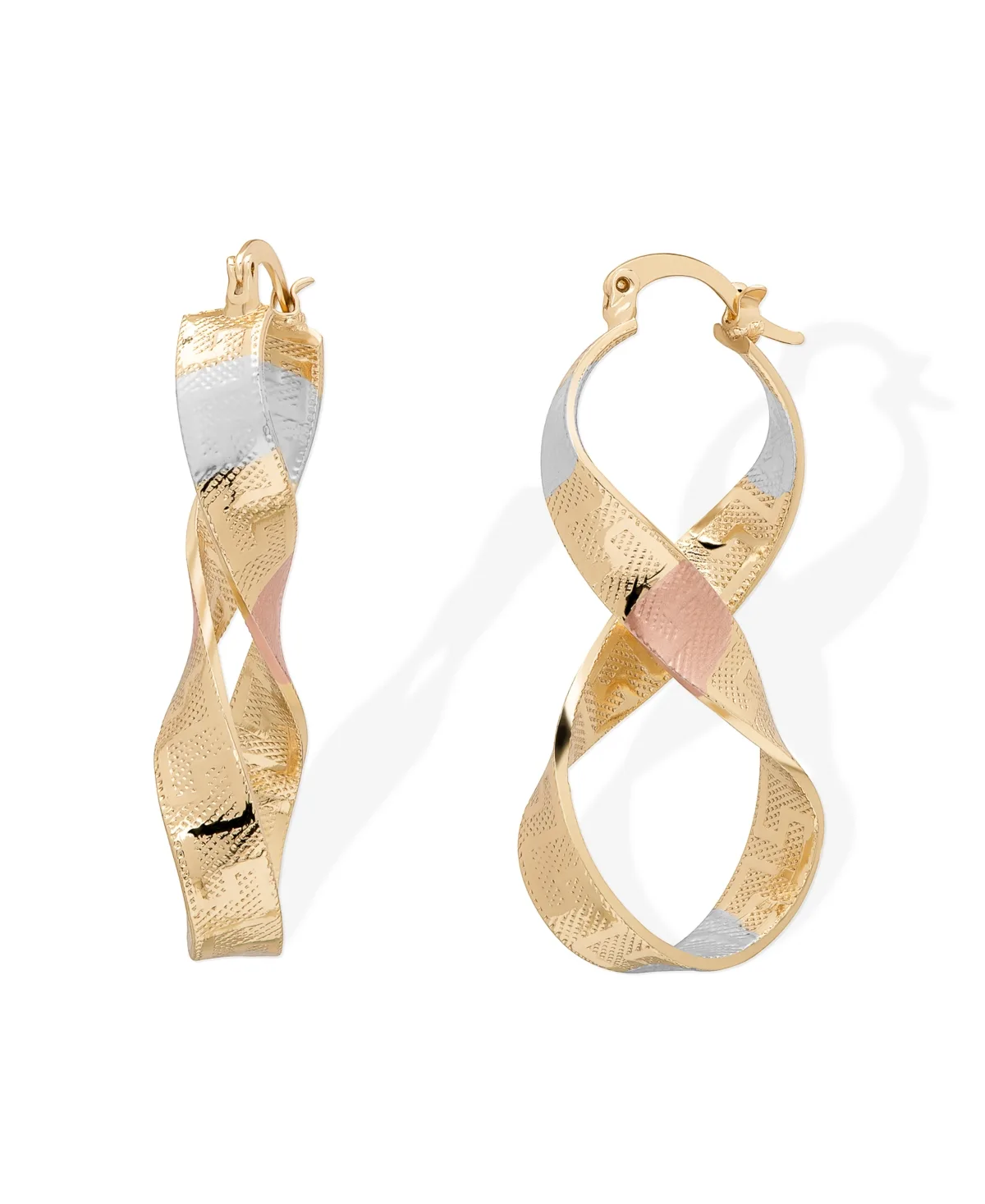 Tri-Color Greek Key Print Infinity Drop Hoop Earrings by Macy's