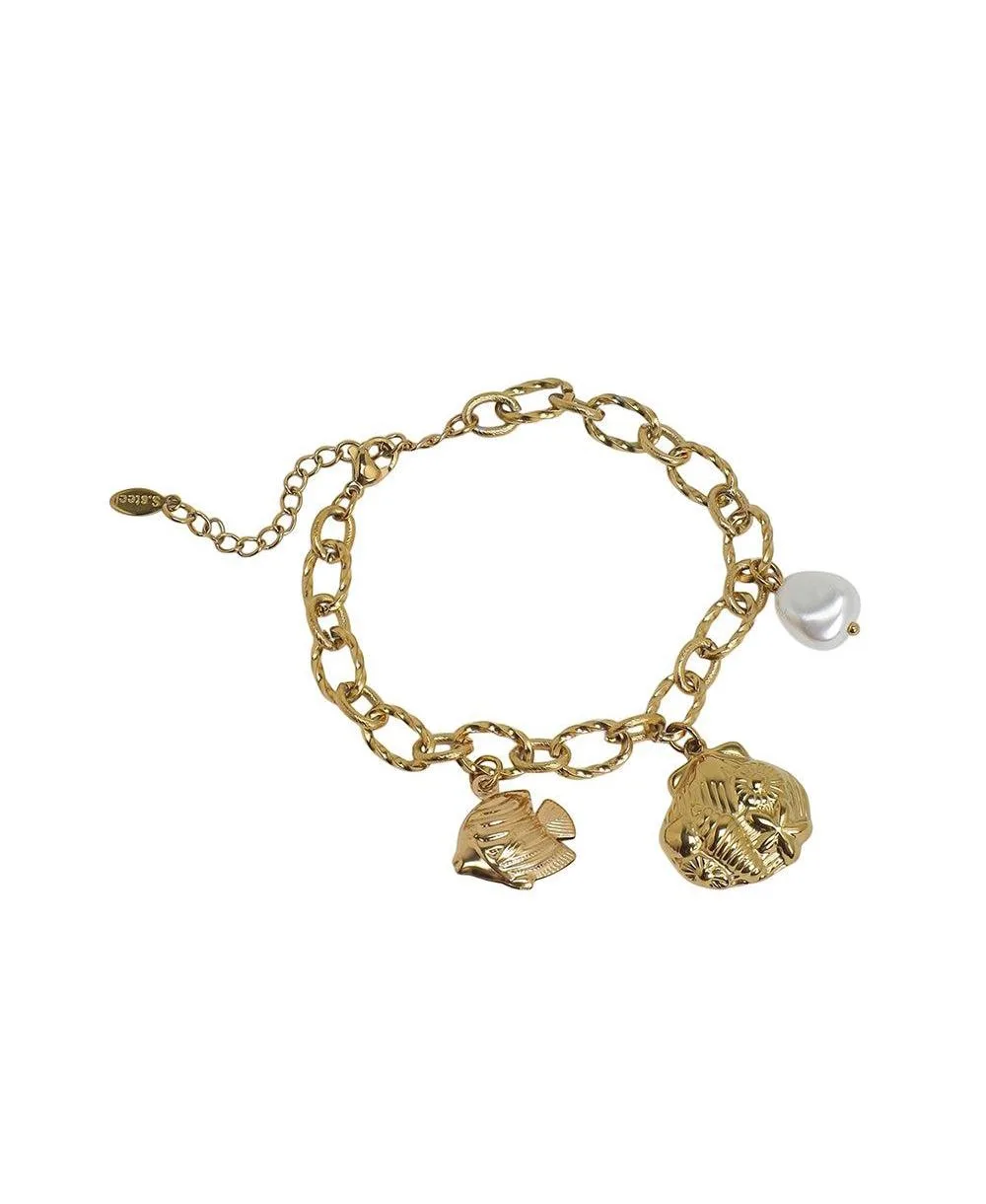 Gold-Tone Faux Pearl Charm Bracelet by Sohi
