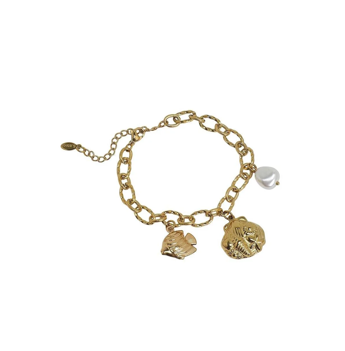 Gold-Tone Faux Pearl Charm Bracelet by Sohi
