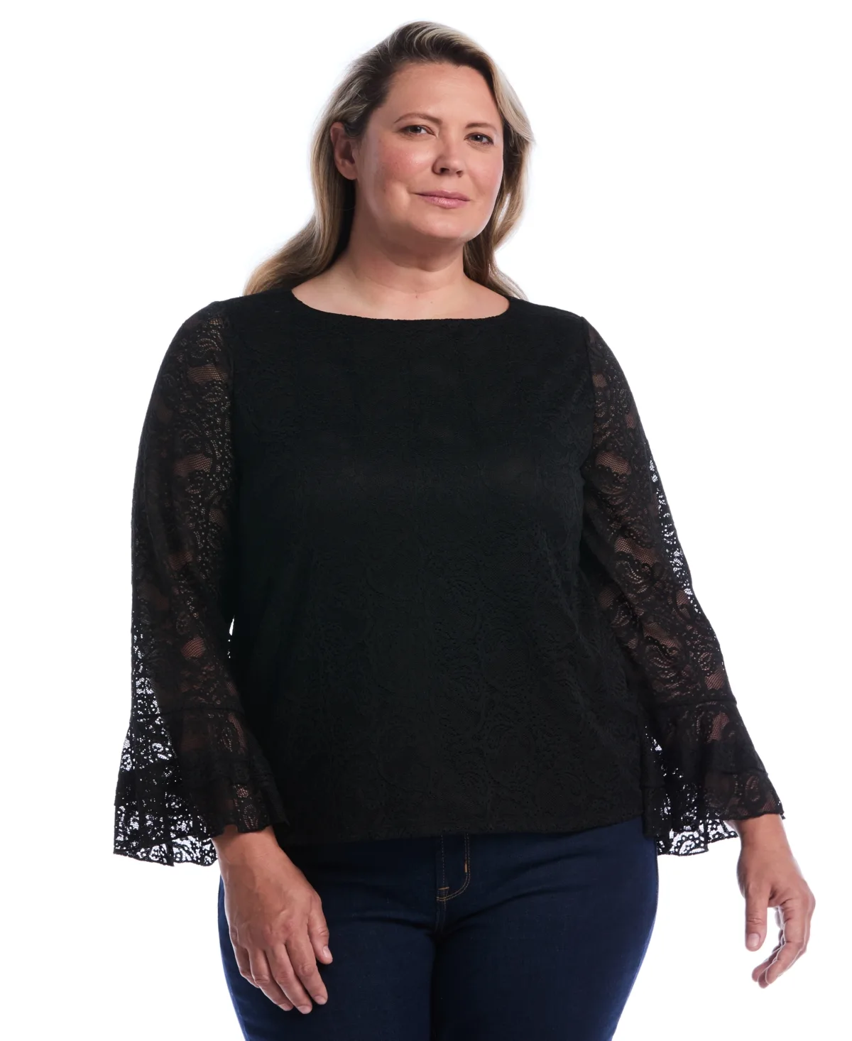 Rafaella Lace Ruffle Sleeve B Boatneck Blouse by Rafaella