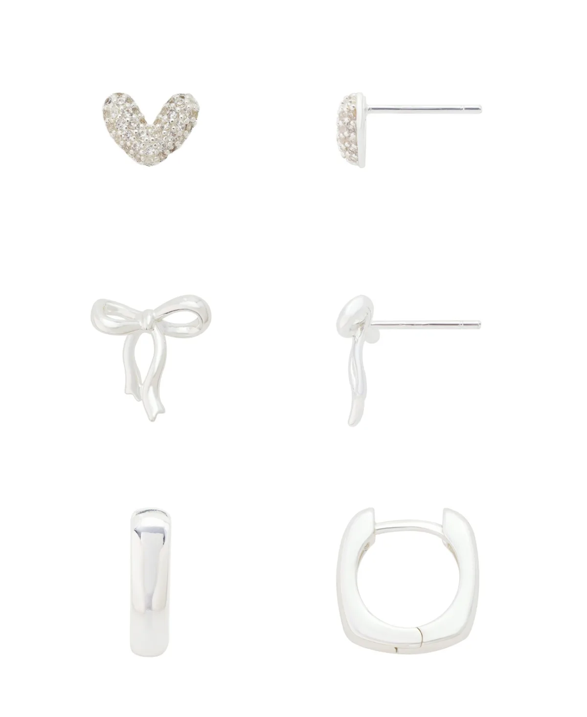 Unwritten Cubic Zirconia Silver-Tone Bow Hoop Earrings, 3-Piece Set by Unwritten