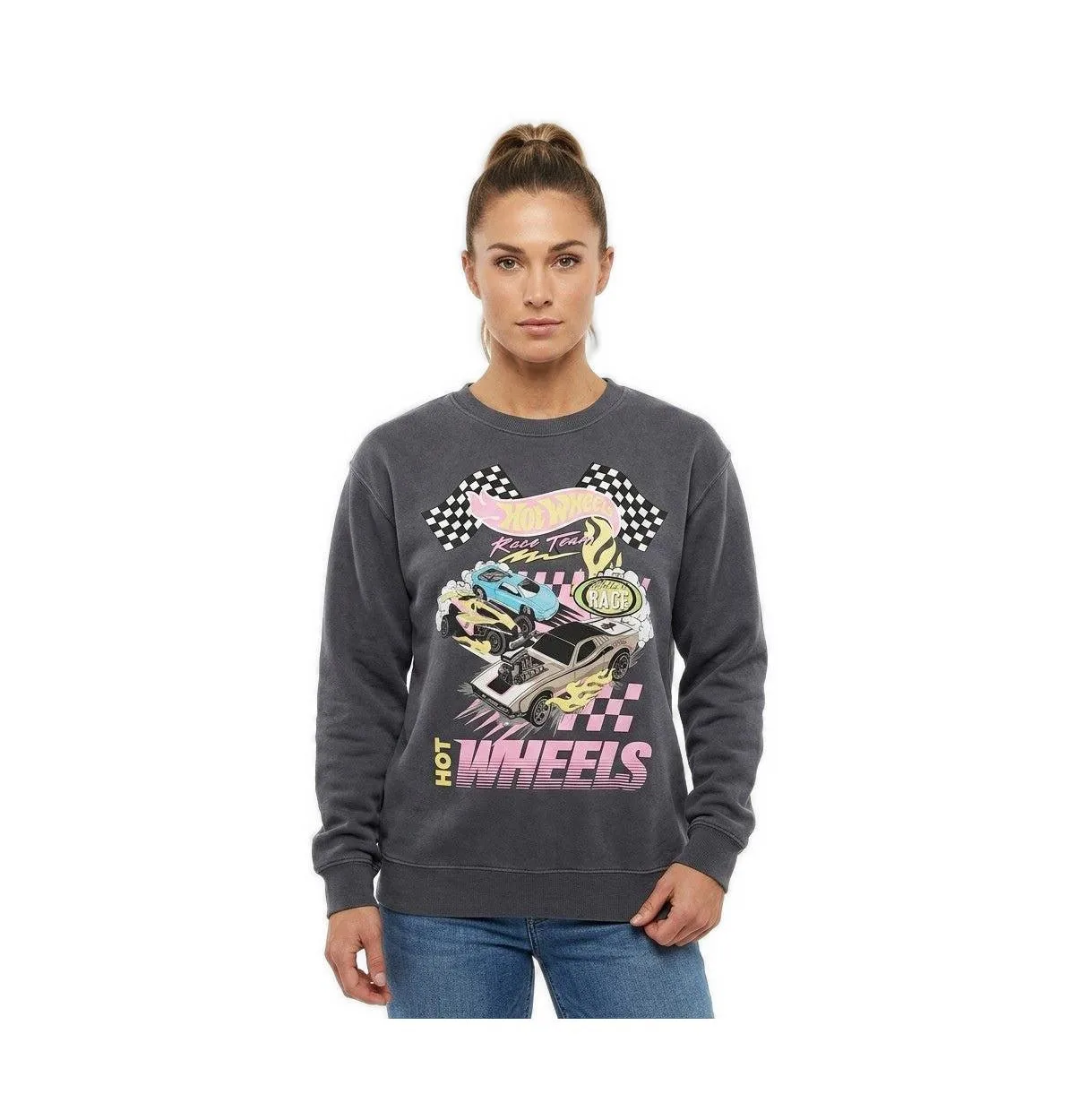 Grayson Threads, the Label Hot Wheels Race Team Long Sleeve Graphic Crewneck Cotton-Blend Sweatshirt by Grayson Threads the Label