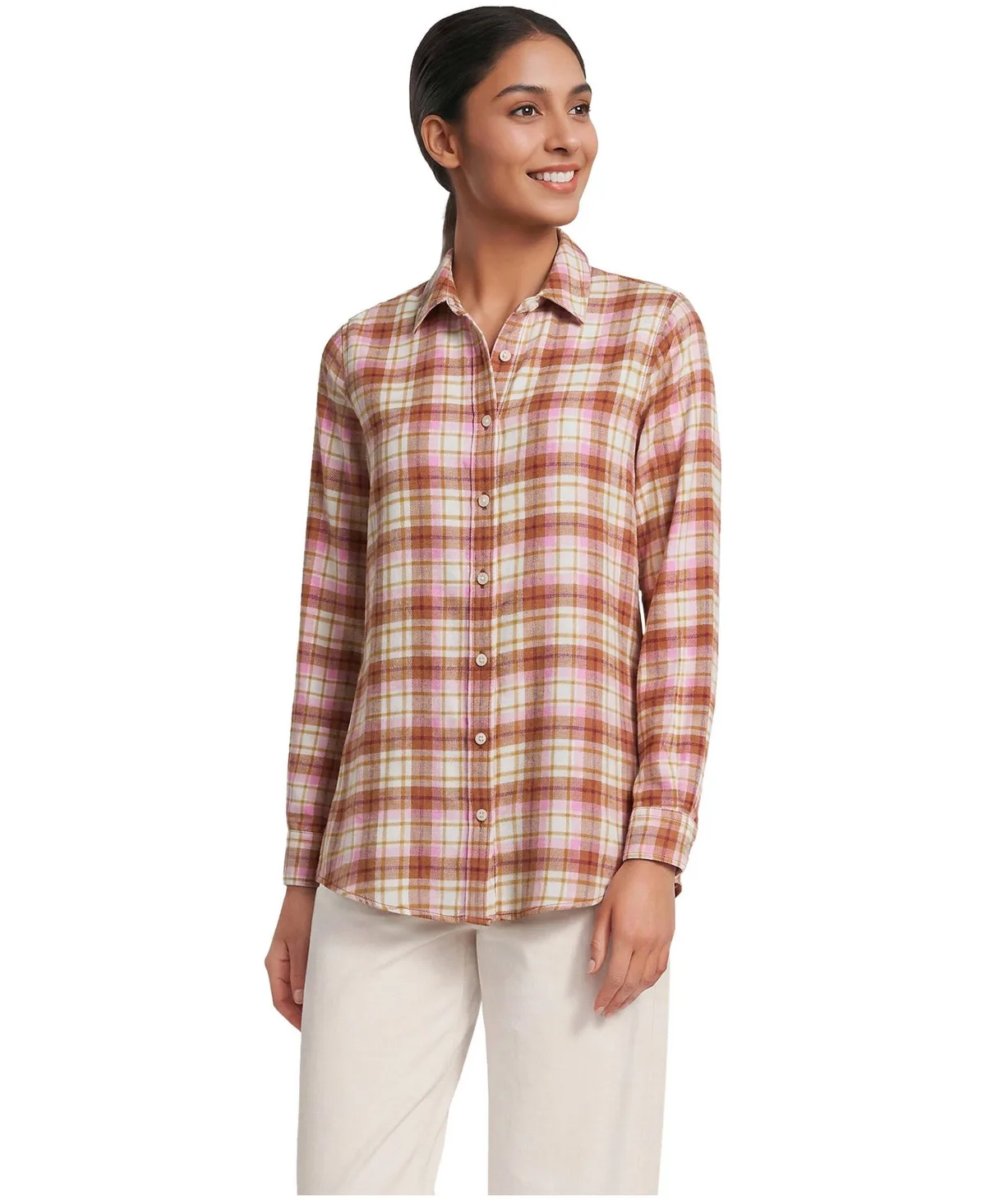 Lands End Flannel Boyfriend Long Sleeve Shirt