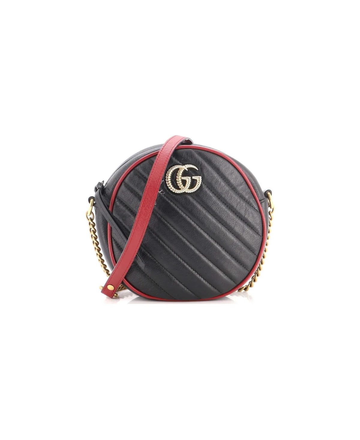 Pre-Owned Gucci Mini Gg Marmont Round Shoulder Bag Diagonal Quilted Leather by Gucci