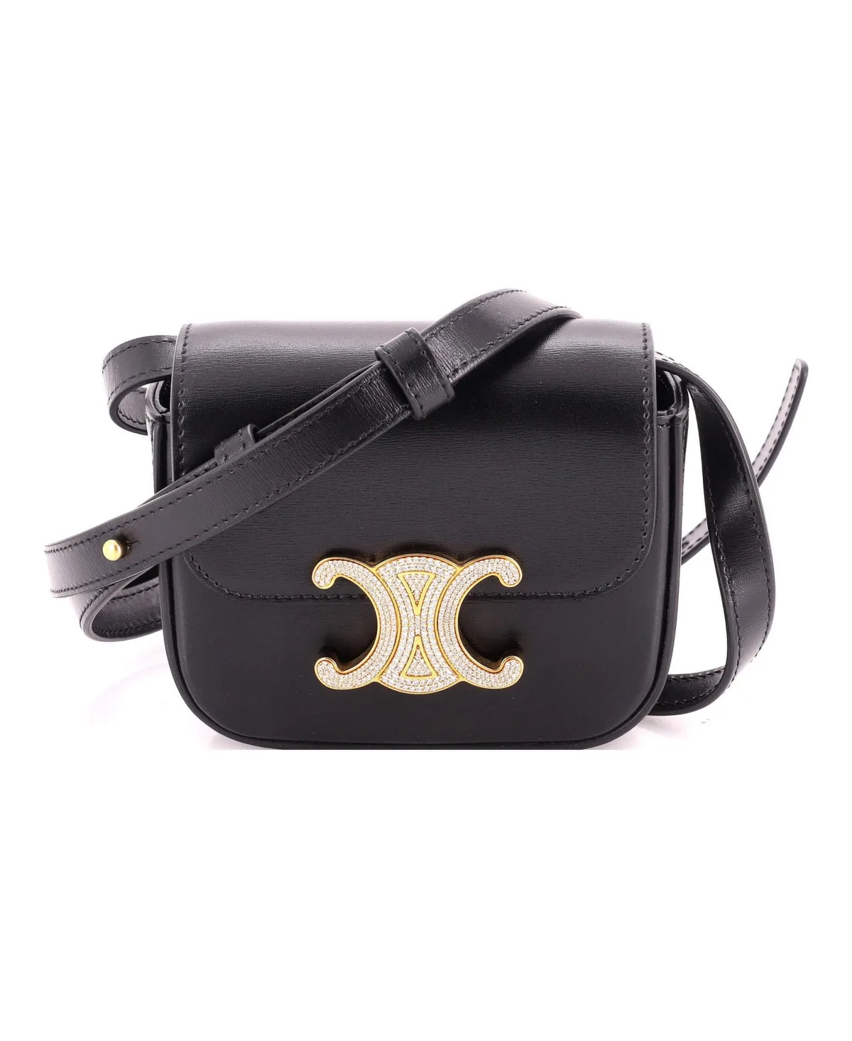 Pre-Owned Celine Mini Claude Shoulder Bag Leather with Crystal Detail by Celine