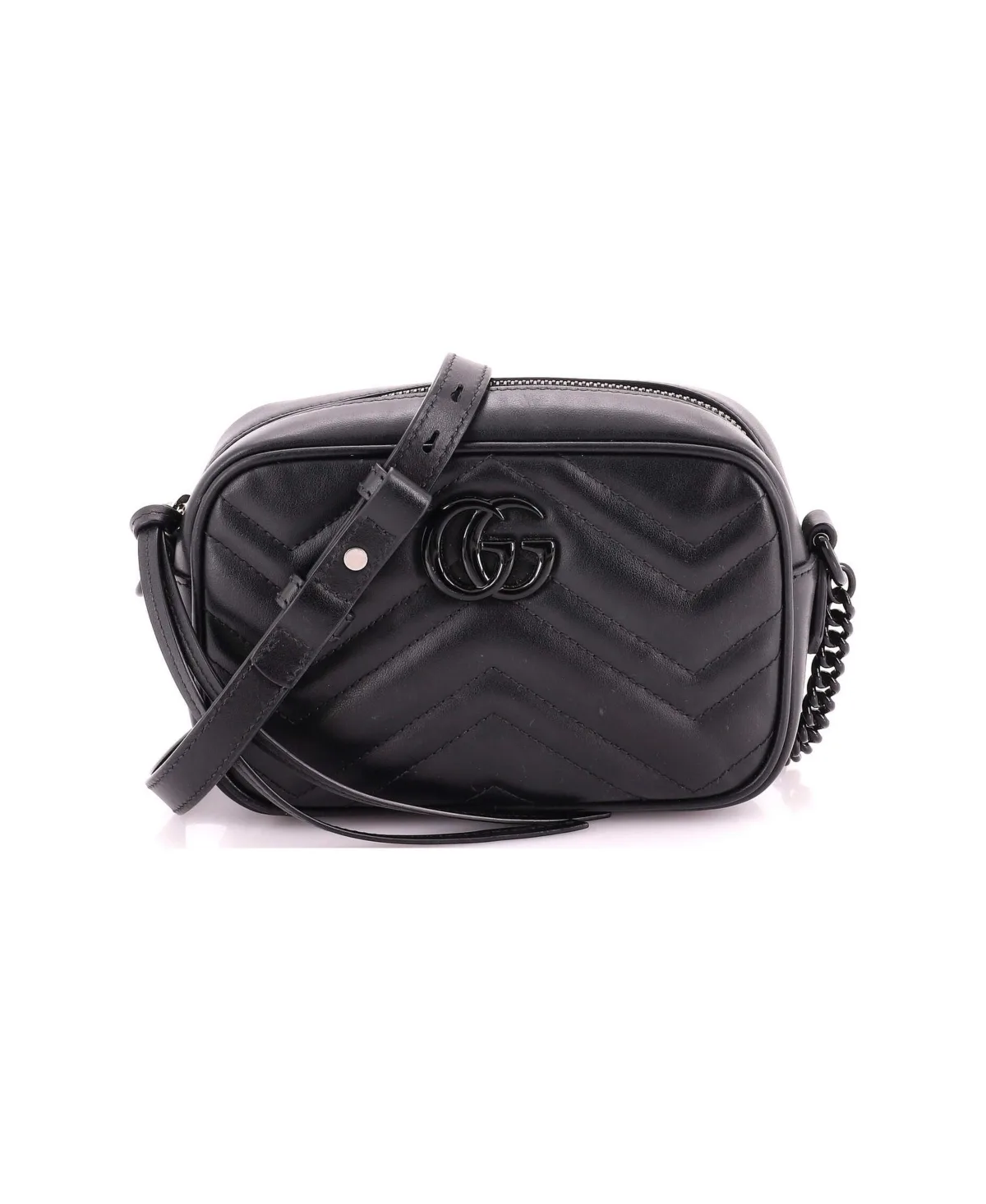 Pre-Owned Gucci Mini Gg Marmont Monochrome Shoulder Bag Matelasse Leather