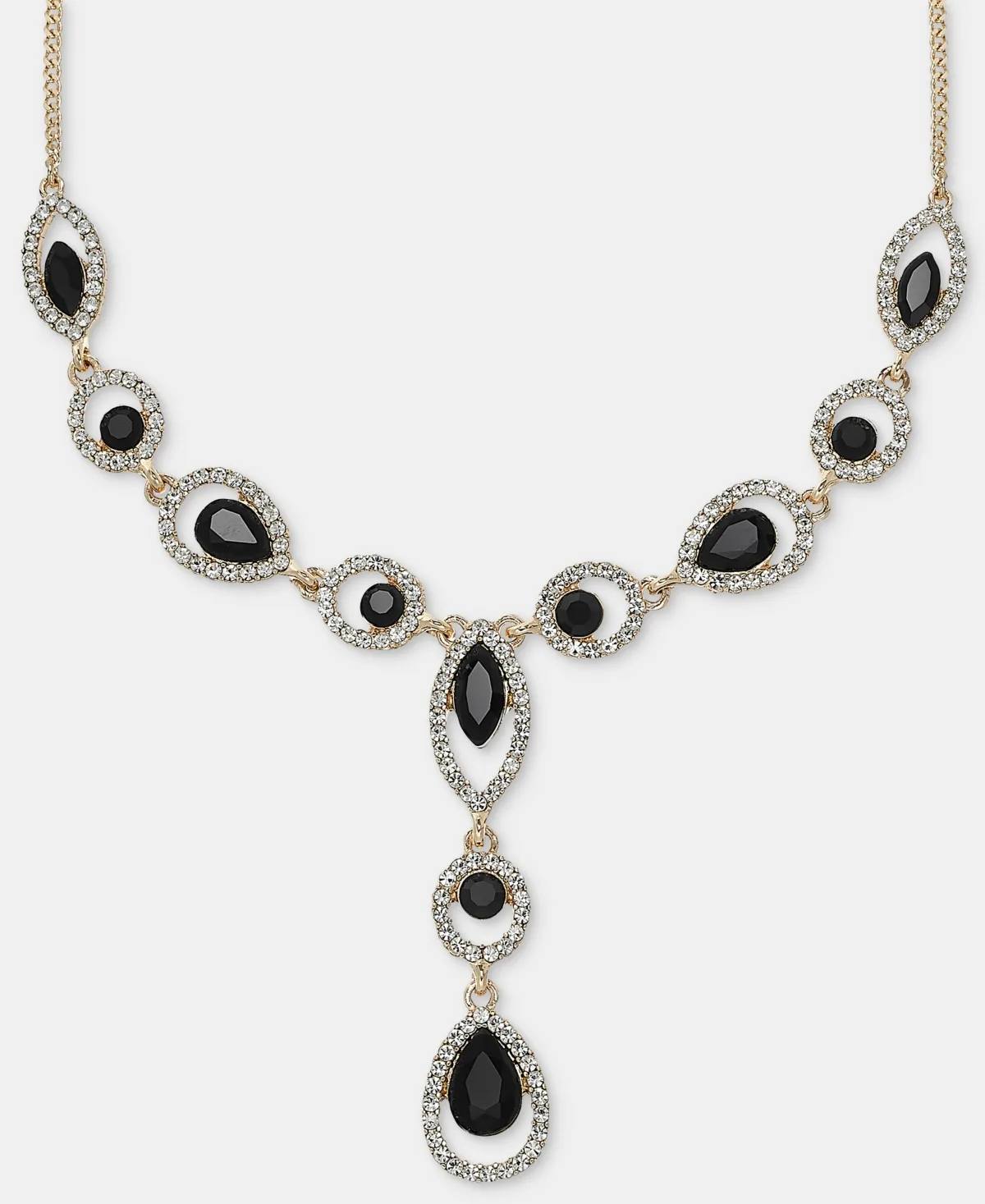 Glass Crystal Jet Statement Mixed Metal Y Necklace, 16"