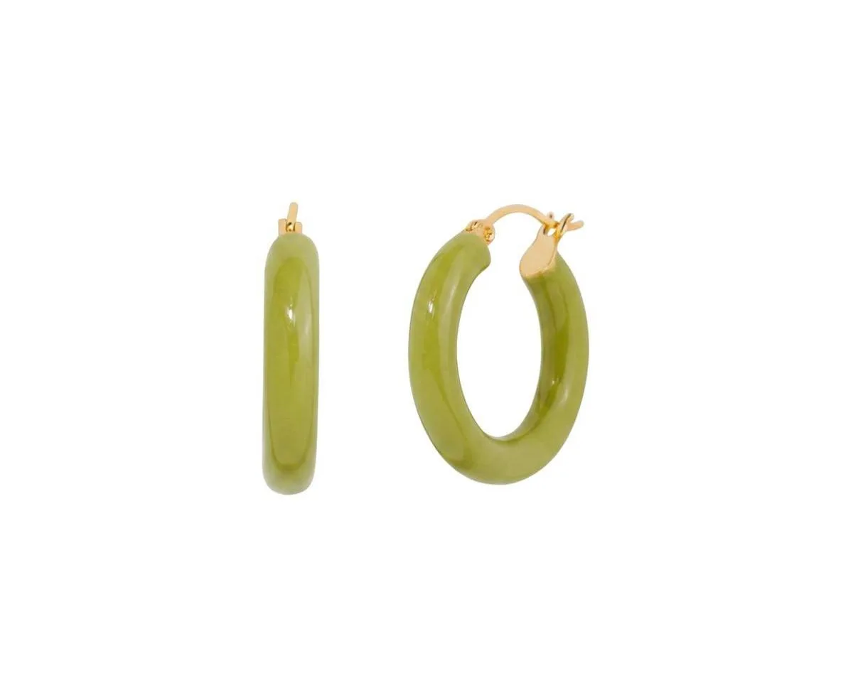 Sasha Olive Green Enamel Hoops by Sky